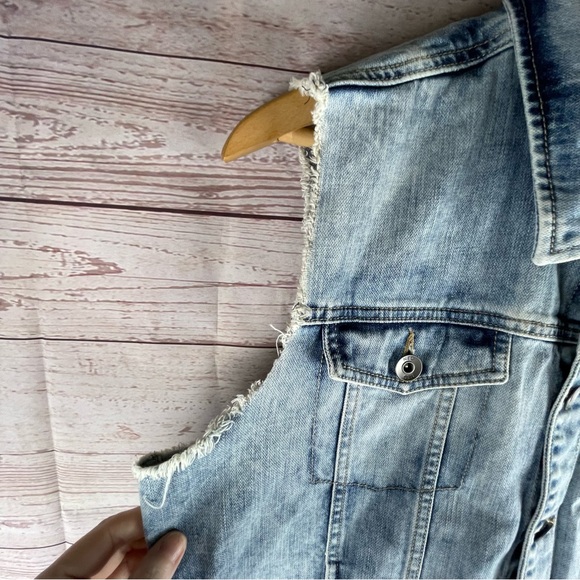 Adidas Neo Denim Vest Jacket Men’s Sz L Trucker Cotton Buttons Pockets - Picture 2 of 8